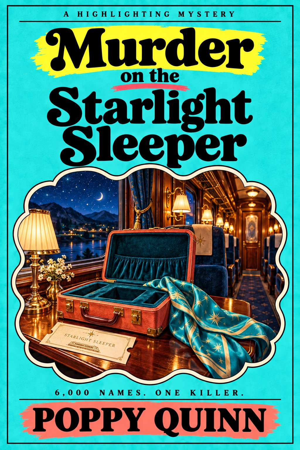 Murder on the Starlight Sleeper by Poppy Quinn, with an overnight train scene on a turquoise cover.